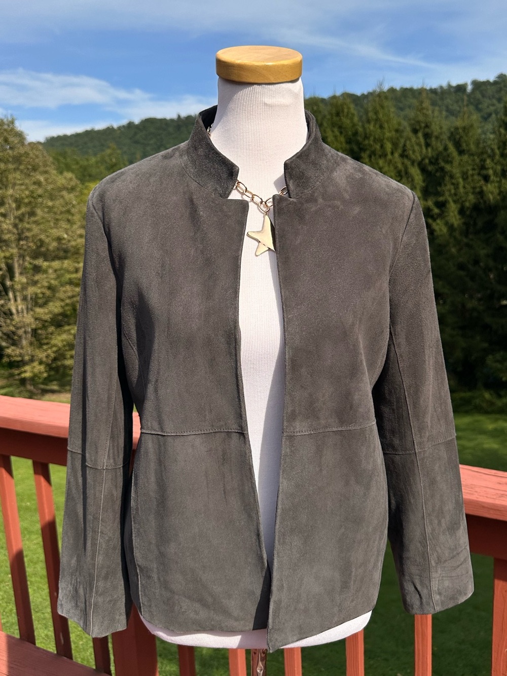 Eileen Fisher 100% Goat Suede Grey Open-Front Jacket